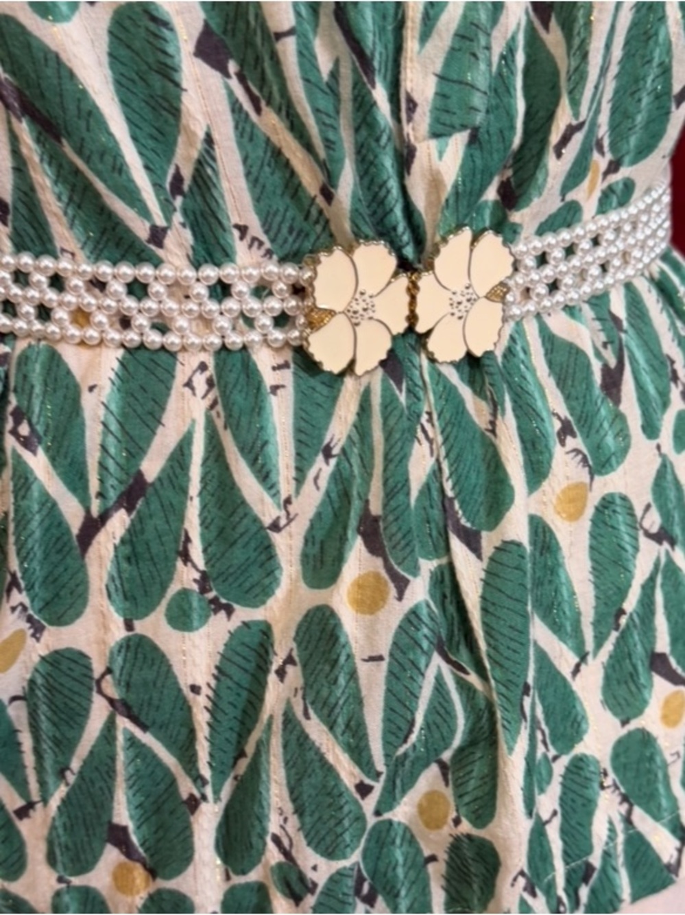 Vintage pearl belt with floral enameled closure Belt XS-S